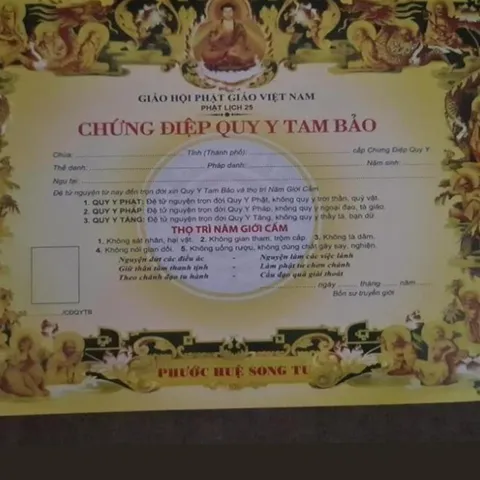 MẪU LỚN,  RẤT ĐẸP - Tờ giấy chứng điệp quy y TAM BẢO - tờ điệp quy y 841780