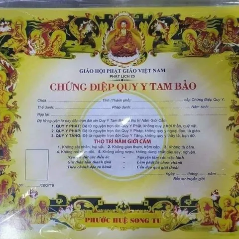 MẪU LỚN,  RẤT ĐẸP - Tờ giấy chứng điệp quy y TAM BẢO - tờ điệp quy y 841780