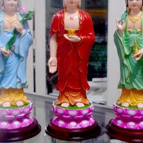 QA90 - Bộ ba tượng Phật Tây Phương Tam Thánh vẽ màu cao 26cm - cực đẹp 841800