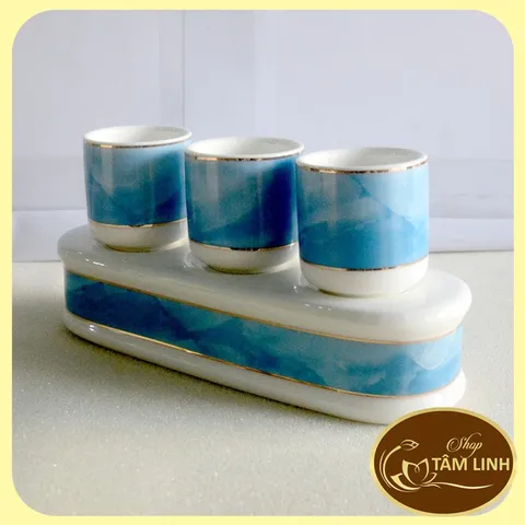 Bộ Án 3 Chung Nước Không Có Nắp Bằng Sứ Nhiều Màu-DT120