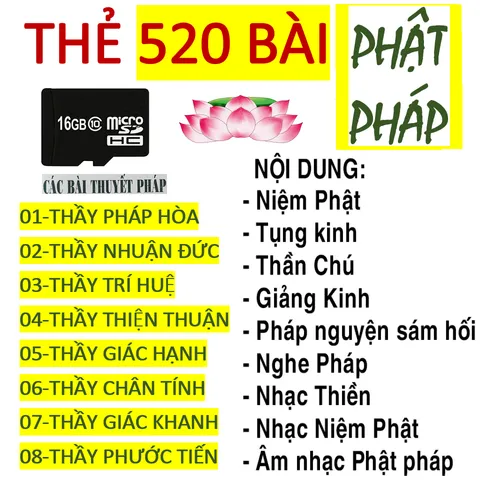 TN55 - Thẻ Nhớ 16G Tổng Hợp 520 Bài Phật Giáo Tụng Kinh, Niệm Phật, Thần Chú, Nhạc Thiền, Thuyết Pháp 0398-142-241