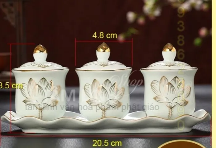 Bộ án 3 ly sứ bạch ngọc có nắp