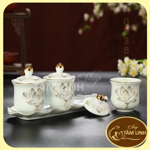 Bộ án 3 ly sứ bạch ngọc có nắp