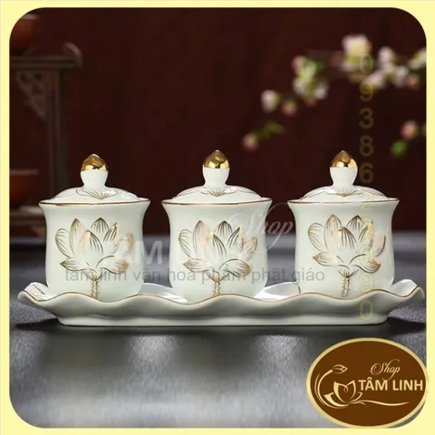 Bộ án 3 ly sứ bạch ngọc có nắp
