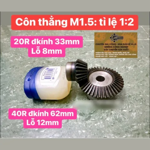 Bánh Răng Côn 90° Modun M1.5: 20R-40Răng. Tỉ Lệ 1:2 Thiết Kế Nhỏ Gọn, Đa Năng Dễ Sử Dụng