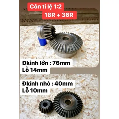 Bánh Răng Côn 90° Modul M2: 18R - 36R. Tỉ Lệ 1:2 Thiết Kế Nhỏ Gọn, Đa Năng Dễ Sử Dụng