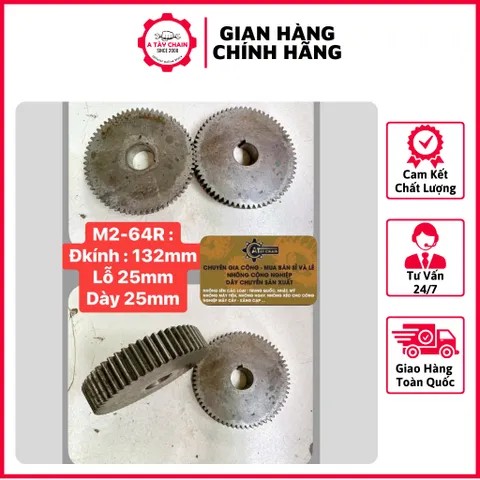 Nhông Thẳng Modul 2 M2-34R/37R/38R/40R/42R/50R/52R/55R/57R/59R/62R/64R (Dày 25mm, Lỗ 25mm)
