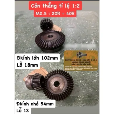 Bánh Răng Côn 90° Modun 2.5: 20r-40r Răng Tỉ Lệ 1:2 Thiết Kế Nhỏ Gọn, Đa Năng Dễ Sử Dụng