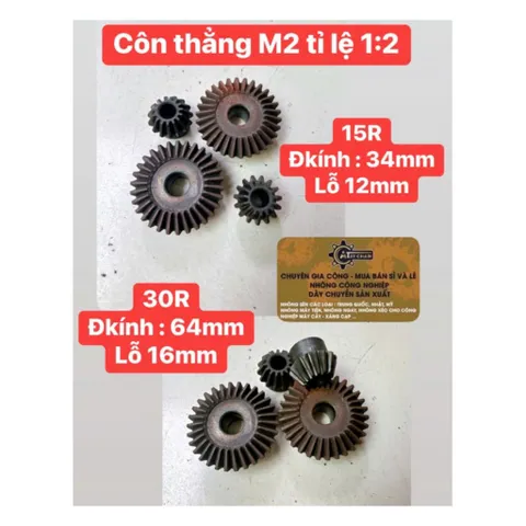 Bánh Răng Côn 90° Modun 2 : 15R + 30R. Tỉ Lệ 1:2 Thiết Kế Nhỏ Gọn, Đa Năng Dễ Sử Dụng