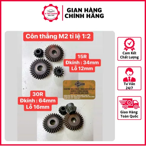 Bánh Răng Côn 90° Modun 2 : 15R + 30R. Tỉ Lệ 1:2 Thiết Kế Nhỏ Gọn, Đa Năng Dễ Sử Dụng