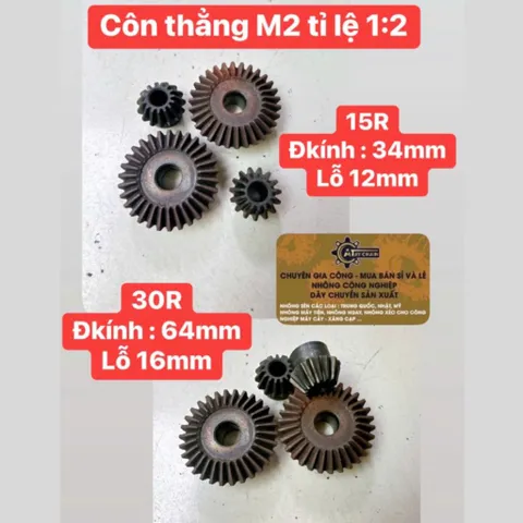 Bánh Răng Côn 90° Modun 2 : 15R + 30R. Tỉ Lệ 1:2 Thiết Kế Nhỏ Gọn, Đa Năng Dễ Sử Dụng