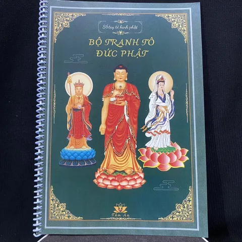 Tặng viết - Vở Tô Tranh Phật và Bồ Tát cực đẹp màu xanh lá cây, Vở Vẽ Hình Phật , Bộ Tranh Tô Hình Đức Phật Bìa Cứng