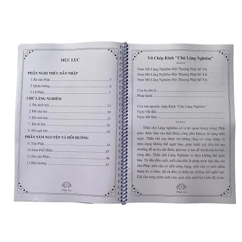 Tặng viết, Sổ tay chép kinh Thần Chú Thủ Lăng Nghiêm A4 MẪU TĐ lò xo chữ mờ rất đẹp - CHEPLANGNGHIEM