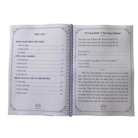 Tặng viết, Sổ tay chép kinh Thần Chú Thủ Lăng Nghiêm A4 MẪU TĐ lò xo chữ mờ rất đẹp - CHEPLANGNGHIEM
