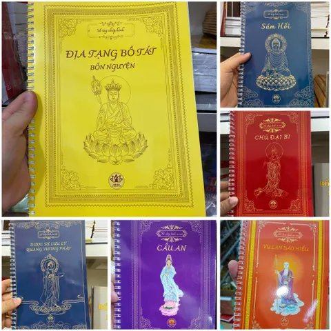 Combo 6 quyển A4 vở chép CHỮ MỜ  Kinh Địa Tạng, Sám Hối, Dược Sư, Đại Bi, Vu Lan, Cầu An +  TÔ TRANH + LĂNG NGHIÊM + ĐỊA MẪU