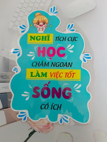 2 Slogan a3. Ép plastic bền đẹp. Trang trí lớp học. sẵn băng keo dán tường