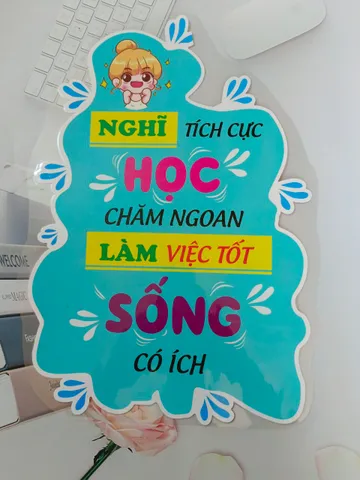 2 Slogan a3. Ép plastic bền đẹp. Trang trí lớp học. sẵn băng keo dán tường