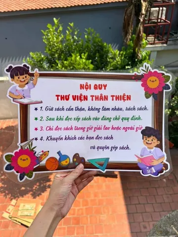 Nội qui thư viện thân thiện - Trang trí lớp học (mẫu ép plastic, sẵn băng keo), giáo cụ dạy học cho giáo viên tiểu học.