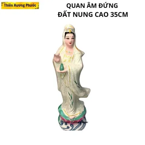 Tượng quan âm đứng đất nung thờ cúng