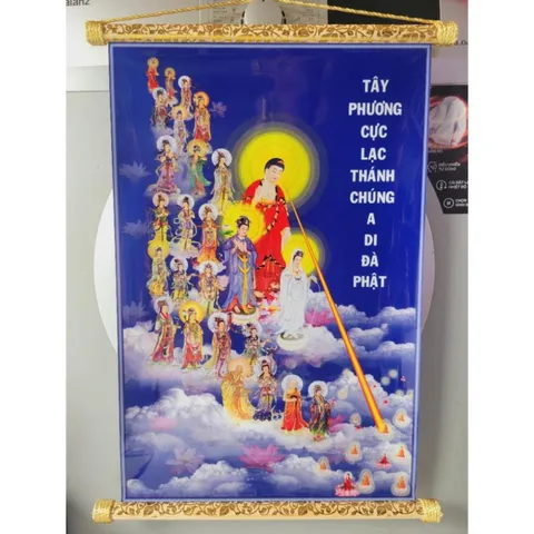TRANH CUỘN TÂY PHƯƠNG TÂY PHƯƠNG TIẾP DẪN MẪU 1 - TRANH CUỘN PHẬT GIÁO 40cm x 60cm CỰC ĐẸP - TRANH CUỘN TREO TƯỜNG RẤT Đ