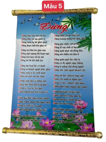 TRANH CUỘN 5 - CHỮ ĐỪNG GIẤY FILM CHỐNG NƯỚC CỠ 40CM X 60CM CÓ ĐẦU TREO