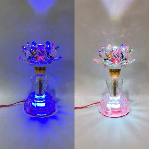 Cặp Đèn Thờ Hoa Sen Pha Lê Cao 17cm Nhiều Chế Độ Màu Siêu Đẹp