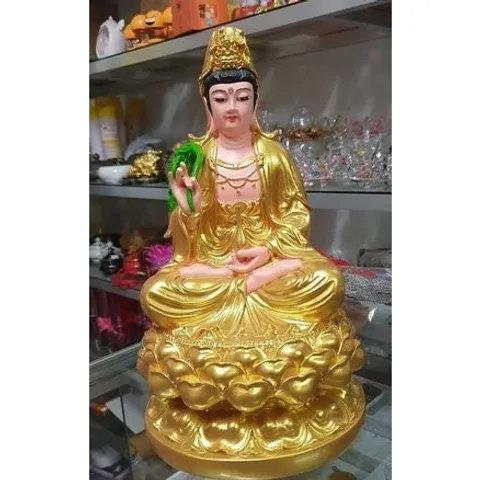 ẤN TỐNG Tượng Phật Quan Thế Âm Bồ Tát Ngồi Sen Vàng cao 30 cm cực đẹp - composite