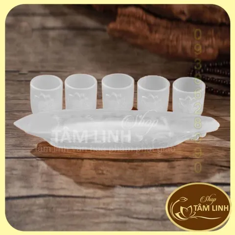 Án Năm Ly Nước Thờ Cúng Lưu Ly Trắng
