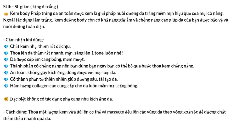 Kem Body Pháp Cosmetic Hương Nước Hoa 250gr