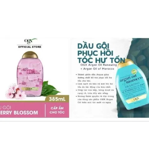 Dầu Gội OGX Argan Oil Giúp Phục Hồi Tóc Hư Tổn 385ml Renewing - cherry blossom