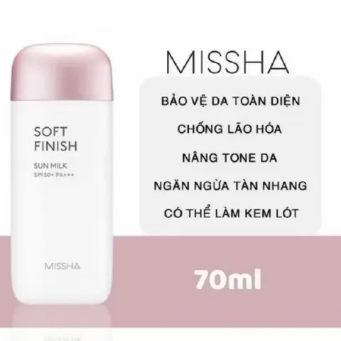 Kem chống nắng Missha Soft Finish Sun Milk SPF50+ PA+++ là sữa chống nắng vật lý lai hóa học(hàng ko hộp vỏ xấu)