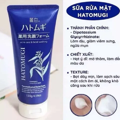 Sữa Rửa Mặt Hatomugi Chiết Xuất Ý Dĩ Dưỡng Ẩm Sáng Da 130g - Xanh, 130g