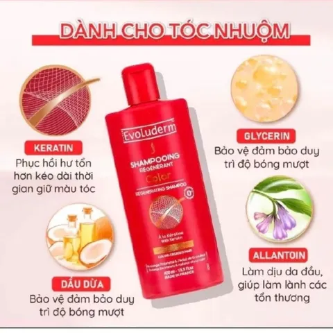 Dầu gội đầu ( xách tay pháp) không silicon Evoluderm bổ sung Karatin cho tóc uốn nhuộm 400ml 842644