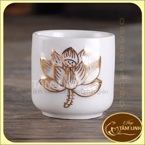 Bộ Án 5 ly Bạch Ngọc Sen Nổi Bằng Sứ Cao Cấp - Loại 1