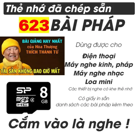 TN17 - Thẻ Nhớ 8G Chép Sẵn 623 Bài Thuyết Pháp Thiền Sư Thích Thanh Từ 0398-142-241