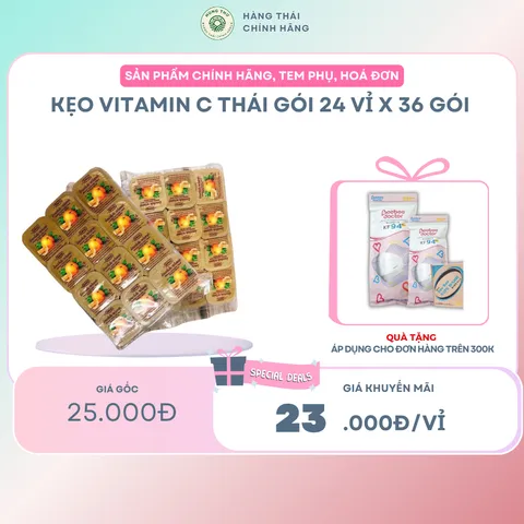 KẸO VITAMIN C THÁI gói 24 vỉ x 36 gói - Giúp cơ thể trẻ phát triển khỏe mạnh, bổ sung vitamin C