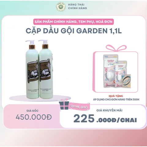 CẶP DẦU GỘI GARDEN 1100L - Dưỡng tóc mềm mượt, phục hồi hư tổn, giảm gãy rụng, hương thơm tự nhiên, chăm sóc toàn diện