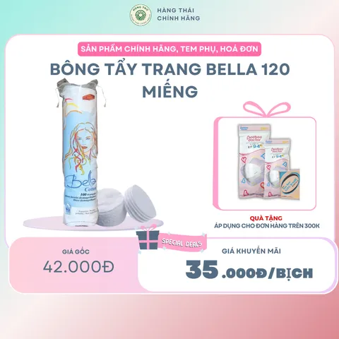 Bông tẩy trang Bella (120 miếng) - mềm mại, loại bỏ lớp trang điểm hiệu quả, 100% cotton, an toàn cho da, bí quyết cho l