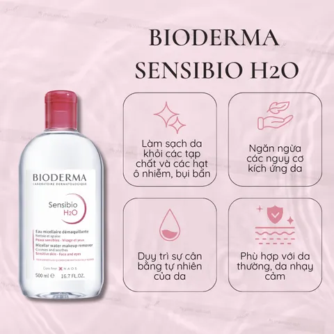 NƯỚC TẨY TRANG BIODERMA làm sạch sâu, dịu nhẹ loại bỏ bụi bẩn, dầu nhờn dành cho mọi loại da loại 500ml