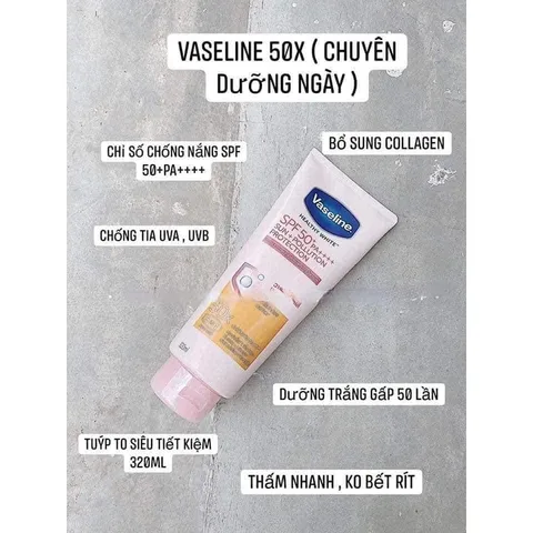 DƯỠNG THỂ TÁI TẠO DA CHỐNG NẮNG VASELINE 50X 250ml - Bảo vệ và chăm sóc da mềm mại, sản phẩm chống nắng hiệu quả từ Vase