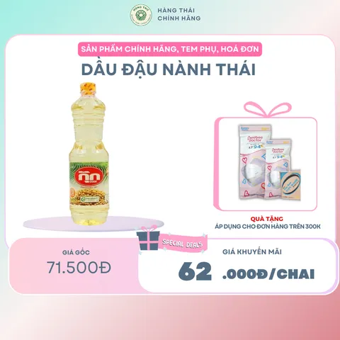 DẦU ĐẬU NÀNH THÁI 1 LÍT-  thích hợp để chế biến nhiều món ăn: chiên, xào, trộn salad và làm nước xốt.