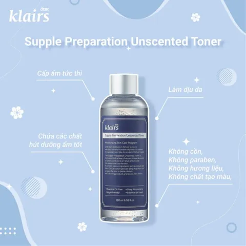 Nước hoa hồng KLairs 180ml dành cho mọi loại da, da mụn và nhạy cảm