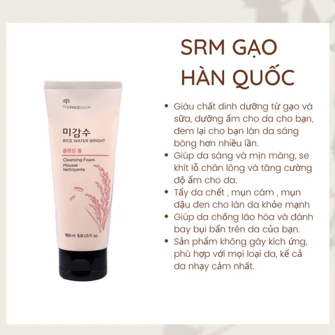SỮA RỬA MẶT GẠO THE FACE SHOP 150g - Dưỡng da sáng mịn, làm sạch sâu, sản phẩm chăm sóc da từ The Face Shop