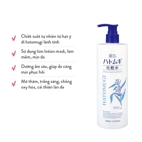 NƯỚC HOA HỒNG HANAJIRUSHI chiết xuất hạt ý dĩ (Hatomugi) - xuất xứ từ Nhật Bản 500ml