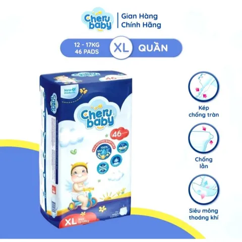 Bỉm quần CHERU BABY XL46, được sản xuất theo công nghệ hiện đại và cải tiến, thấm hút nhanh, chống tràn, an toàn cho bé