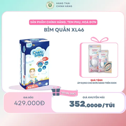 Bỉm quần CHERU BABY XL46, được sản xuất theo công nghệ hiện đại và cải tiến, thấm hút nhanh, chống tràn, an toàn cho bé