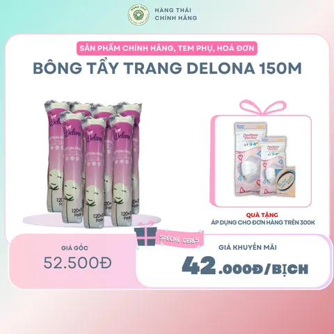 Bông tẩy trang Delano ( 150 miếng) - mềm mại, loại bỏ lớp trang điểm hiệu quả, 100% cotton, an toàn cho da