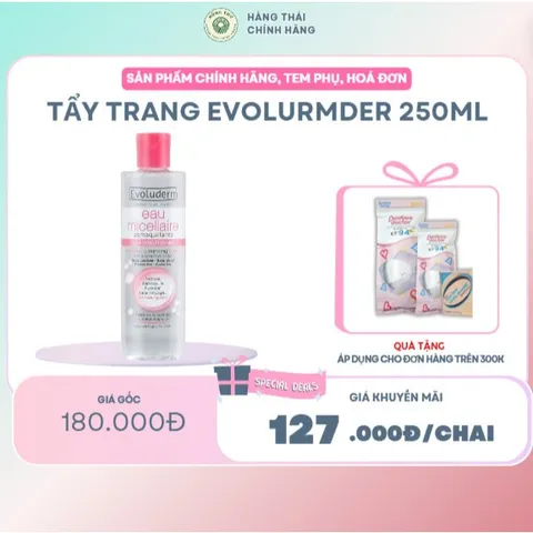 NƯỚC TẨY TRANG EVOLUDERM MICELLAIRE 200ML chiết xuất cây Bông dành cho da khô và nhạy cảm - 250ml