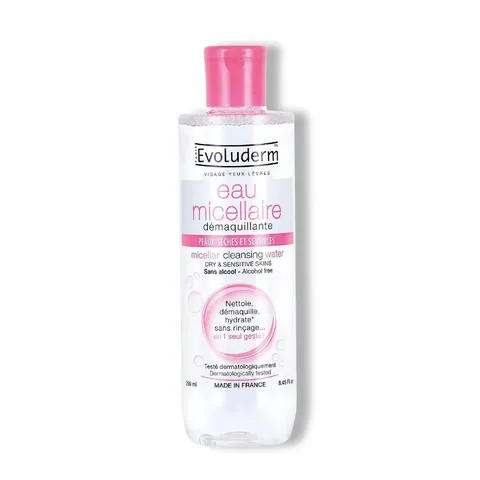 NƯỚC TẨY TRANG EVOLUDERM MICELLAIRE 200ML chiết xuất cây Bông dành cho da khô và nhạy cảm - 250ml