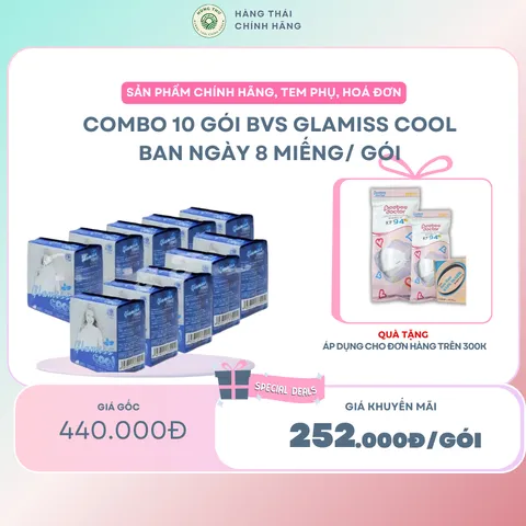 [COMBO 10 GÓI] - Băng vệ sinh thảo dược GLAMISS COOL ban ngày - hương bạc hà, siêu thấm hút, khô thoáng, an toàn sử dụng